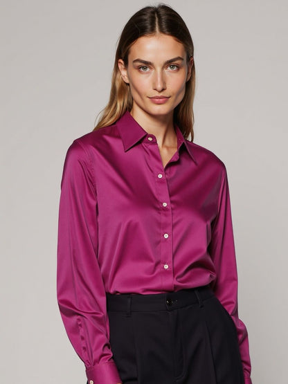Londaris Red Fitted Satin Long Sleeve Shirt