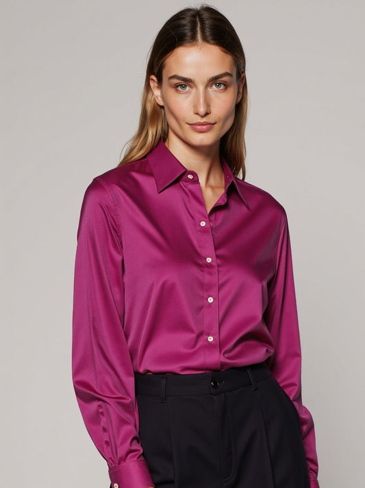 Londaris Red Fitted Satin Long Sleeve Shirt