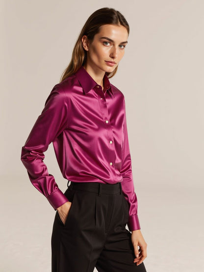 Londaris Red Fitted Satin Long Sleeve Shirt