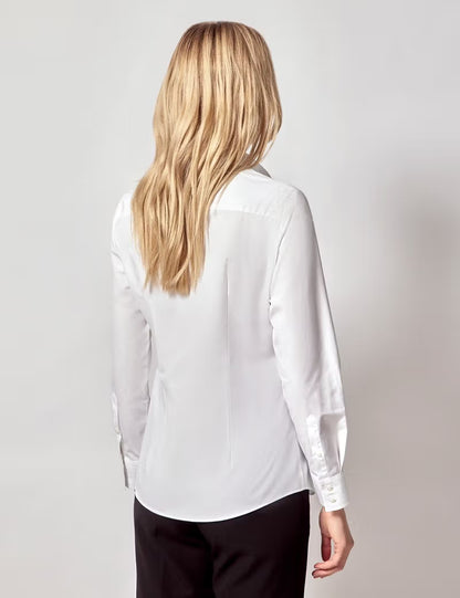 Londaris White Cotton Broderie Panel Boutique Long Sleeve Shirt