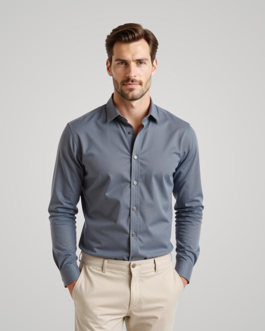 Londaris Men’s Long Sleeve Dusty Blue Twill Shirt