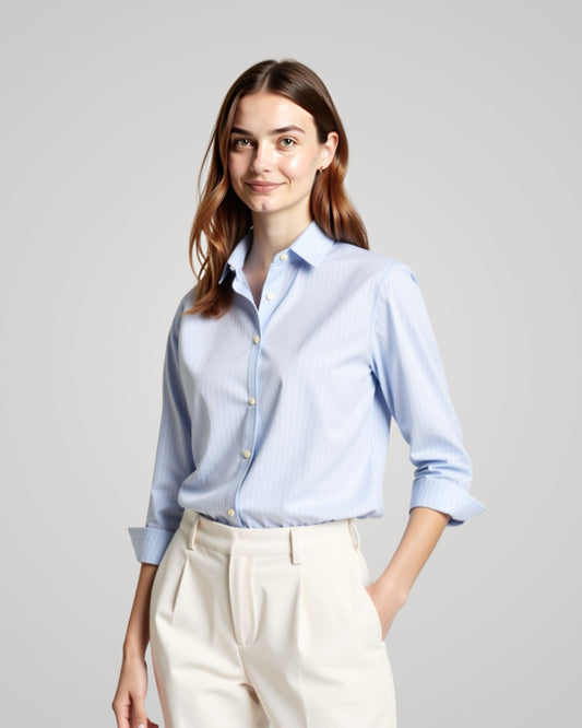 Londaris Women's Long Sleeve Blue Striped Poplin Shirt