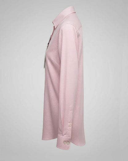 Londaris Women's Long Sleeve Diagonal Fine Pink Striped Dobby Shirt