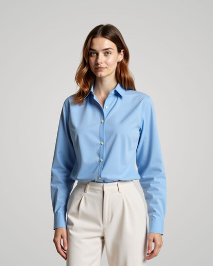 Londaris Women's Long Sleeve Denim Blue Oxford Shirt