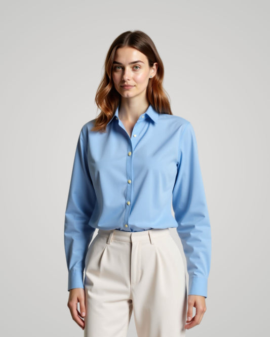 Londaris Women's Long Sleeve Denim Blue Oxford Shirt