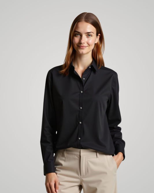 Londaris Women's Long Sleeve Black Twill Shirt