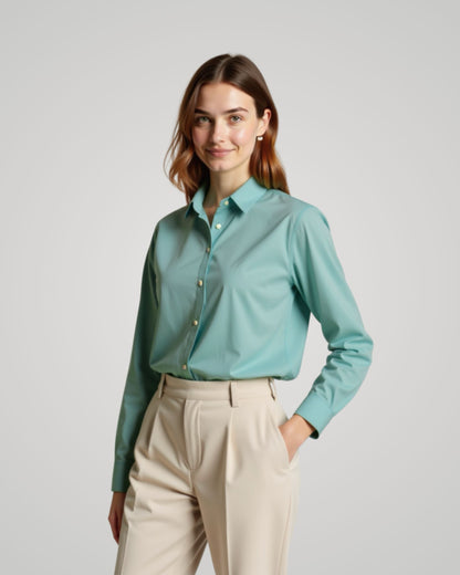 Londaris Women's Long Sleeve Turquoise Oxford Shirt