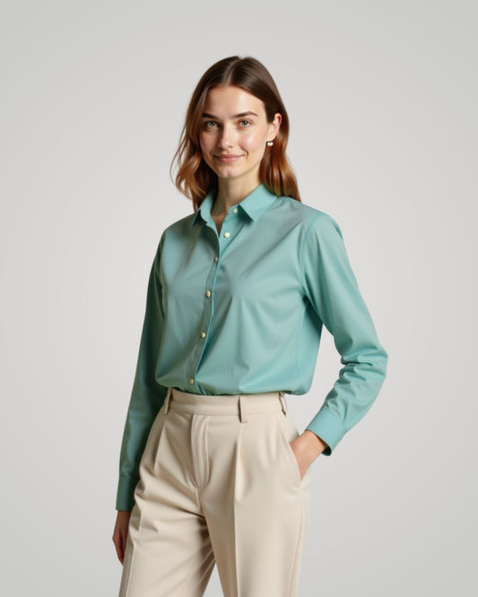 Londaris Women's Long Sleeve Turquoise Oxford Shirt