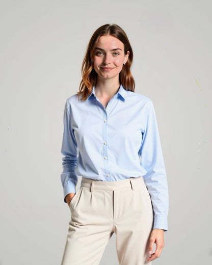 Londaris Women's Long Sleeve Light Dusty Blue Twill Shirt