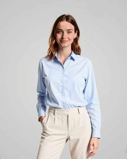 Londaris Women's Long Sleeve Light Dusty Blue Twill Shirt