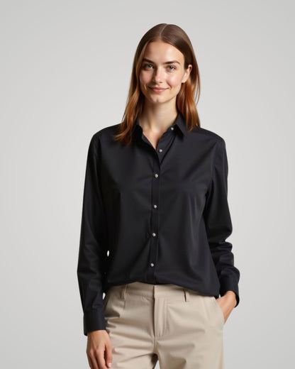 Londaris Women's Long Sleeve Black Satin Shirt