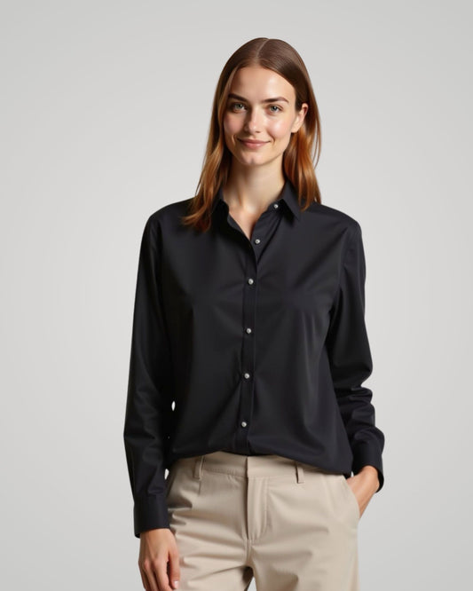 Londaris Women's Long Sleeve Black Satin Shirt