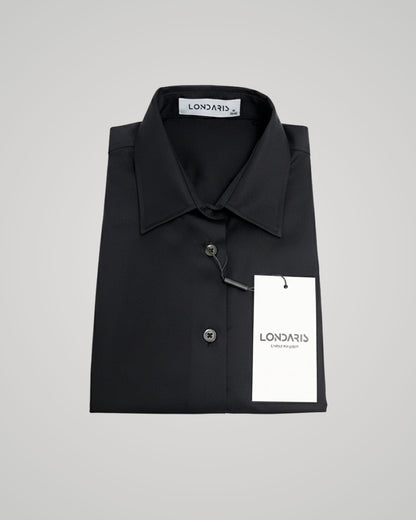 Londaris Women's Long Sleeve Black Satin Shirt