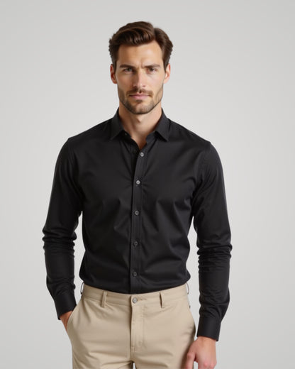 Londaris Men’s Long Sleeve Black Twill Shirt