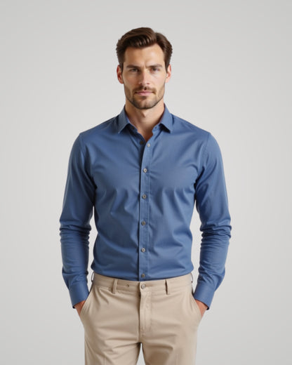 Londaris Men’s Long Sleeve Steel Blue Poplin Shirt