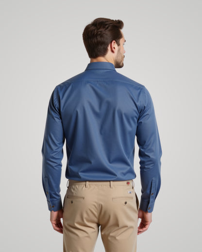 Londaris Men’s Long Sleeve Steel Blue Poplin Shirt