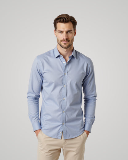 Londaris Men’s Long Sleeve Dusty Blue Satin Shirt