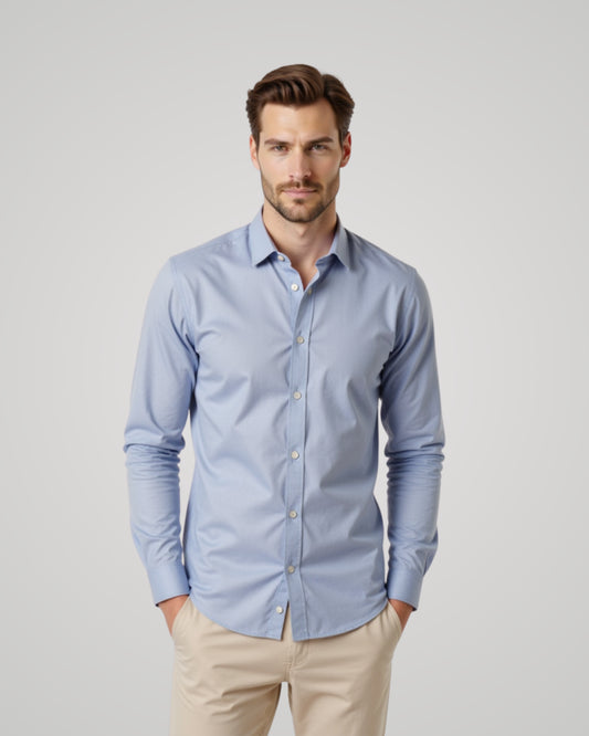 Londaris Men’s Long Sleeve Dusty Blue Satin Shirt