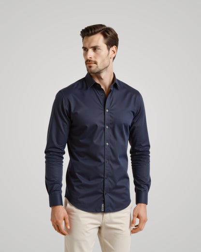Londaris Men’s Long Sleeve Navy Blue Satin Shirt