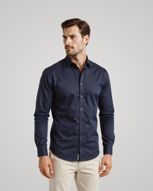 Londaris Men’s Long Sleeve Navy Blue Satin Shirt