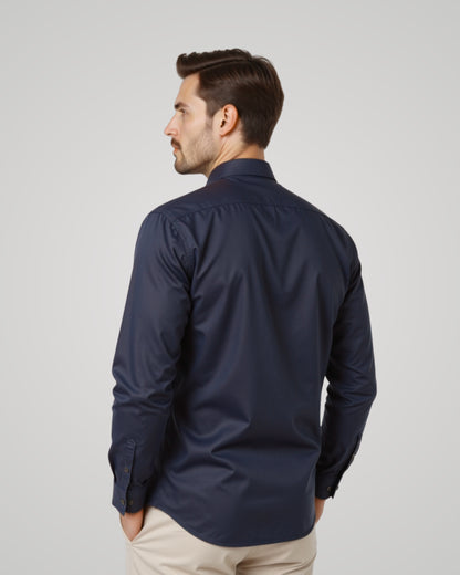 Londaris Men’s Long Sleeve Navy Blue Satin Shirt