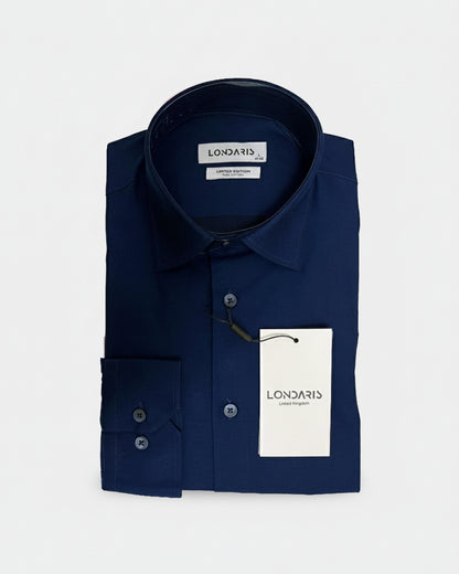 Londaris Men’s Long Sleeve Navy Blue Satin Shirt