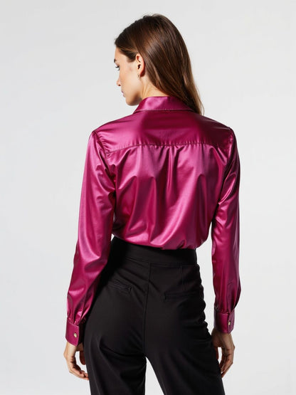 Londaris Red Fitted Satin Long Sleeve Shirt