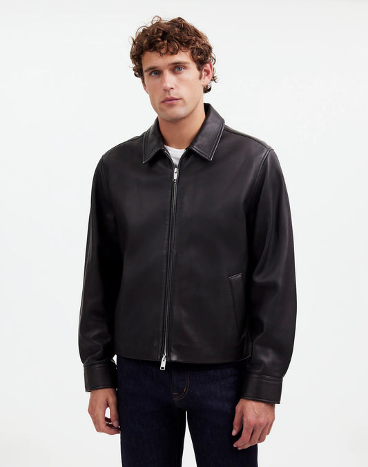 Leather Zip-Front Jacket True Black