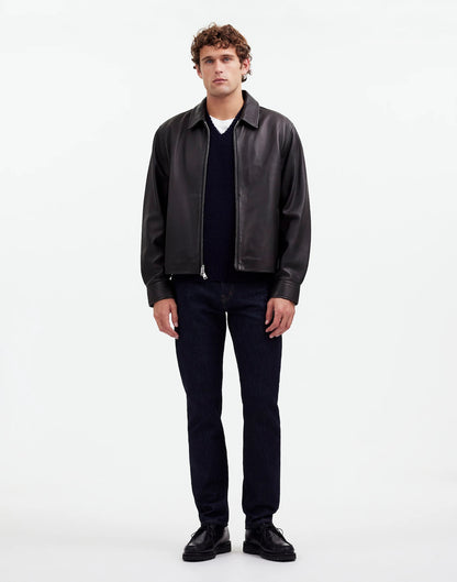 Leather Zip-Front Jacket True Black