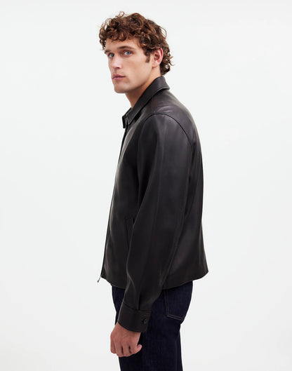 Leather Zip-Front Jacket True Black