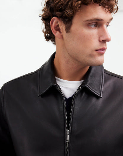 Leather Zip-Front Jacket True Black