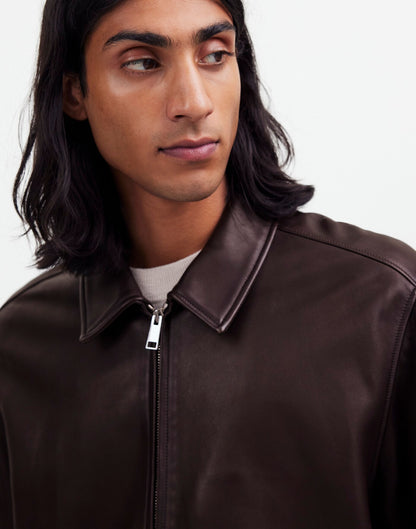 Leather Zip-Front Jacket Coffee Bean