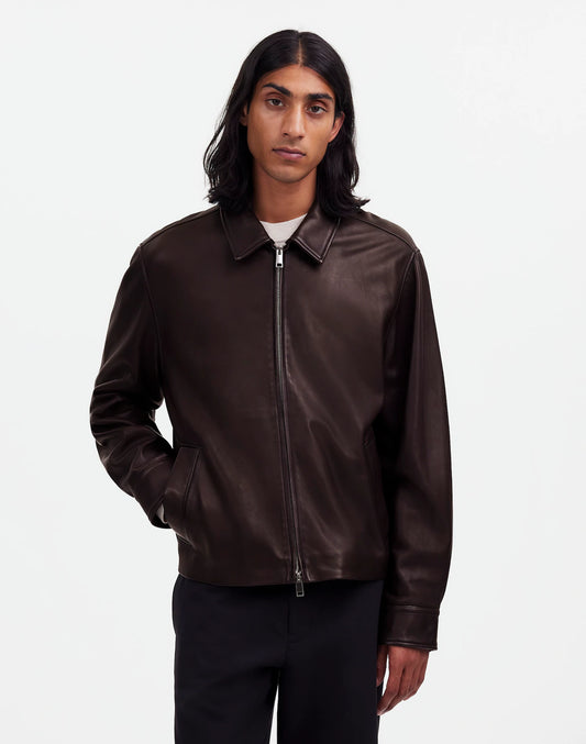 Leather Zip-Front Jacket Coffee Bean