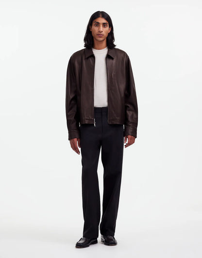 Leather Zip-Front Jacket Coffee Bean