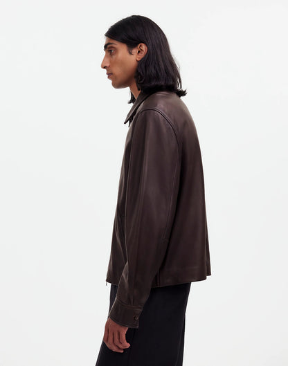 Leather Zip-Front Jacket Coffee Bean