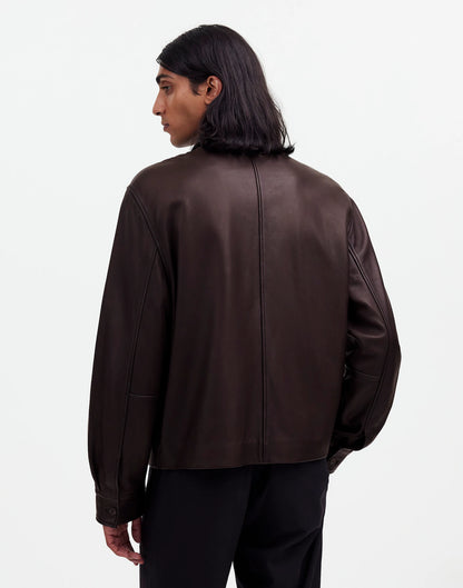 Leather Zip-Front Jacket Coffee Bean