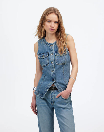 Denim High Crewneck Vest