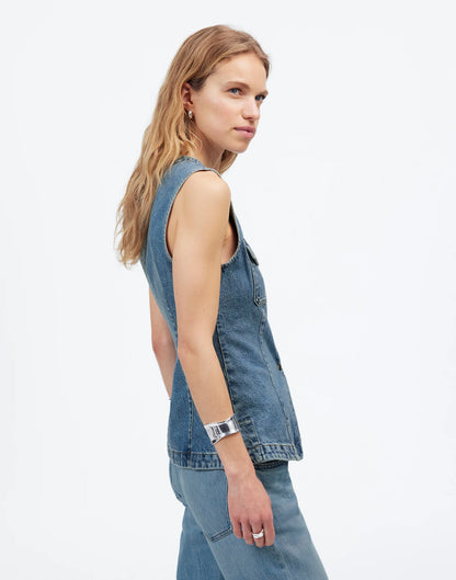 Denim High Crewneck Vest