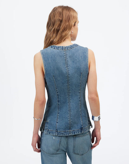 Denim High Crewneck Vest