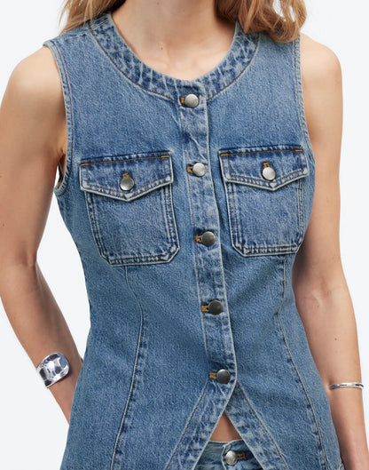 Denim High Crewneck Vest