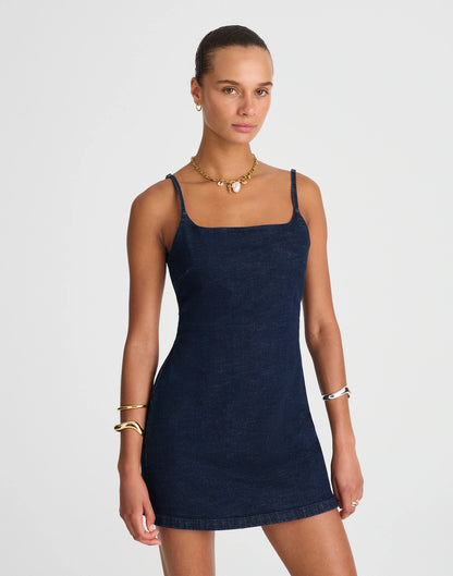Denim Squareneck Romper in Briant Wash