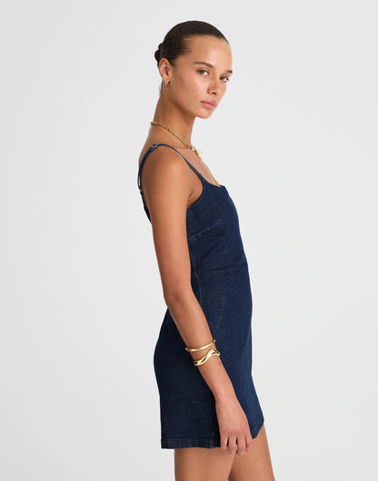 Denim Squareneck Romper in Briant Wash