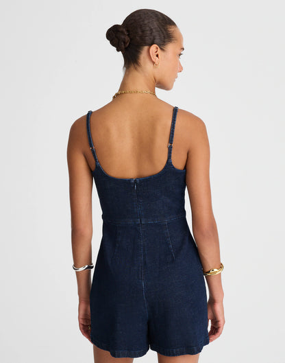 Denim Squareneck Romper in Briant Wash