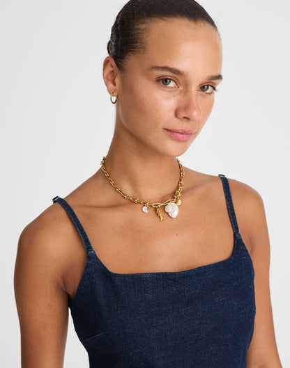 Denim Squareneck Romper in Briant Wash