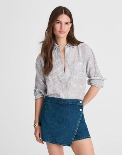 Denim Wrap Mini Skort in Lambertville Wash